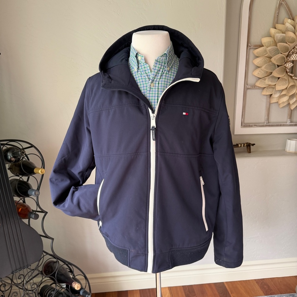 Tommy Hilfiger Men's‎ Navy Blue Reversable Bomber Jacket with Hood Size XL